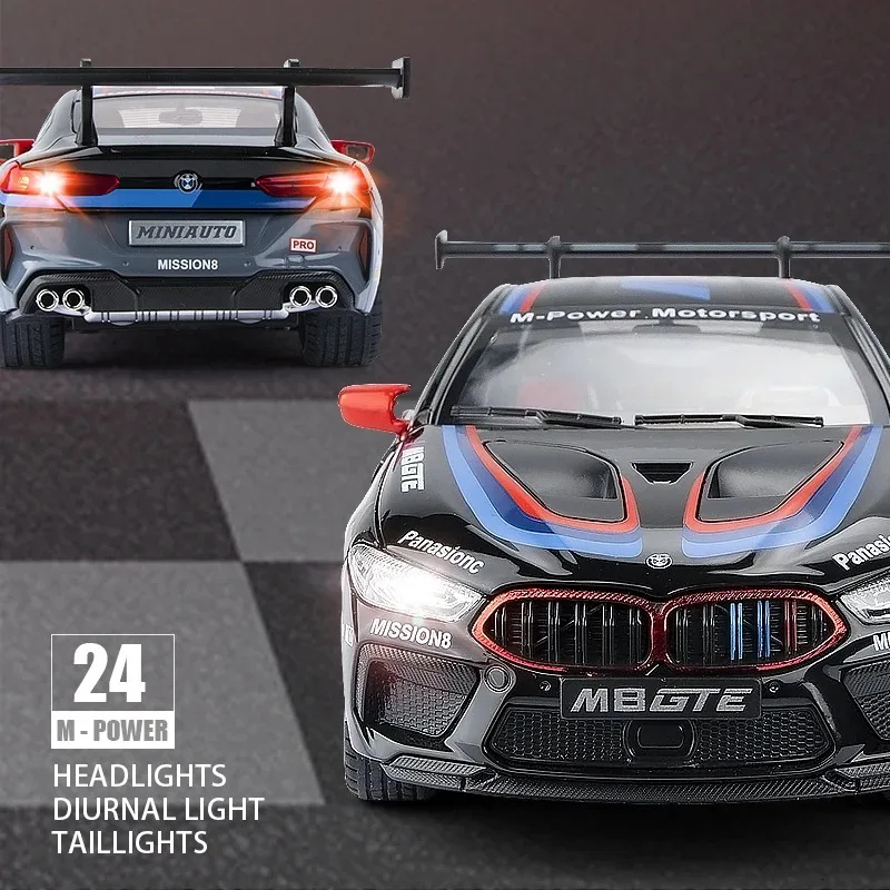 1:24 BMW M8 GTE voiture de course en alliage moulé sous pression modèle son lumière retirer jouet modèle ordinateur ornements décoratifs enfants jouets cadeau