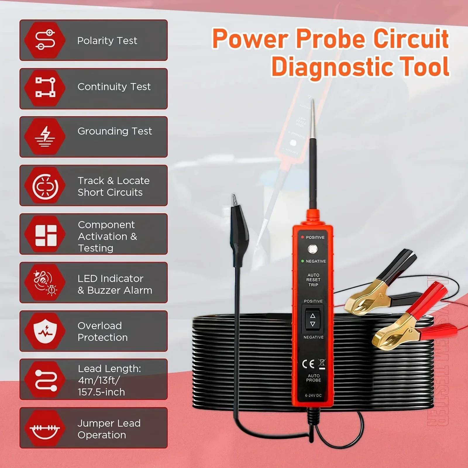 Digital Automotive Electrical Tester, 6-24V Car Power Circuit Probe, Multifunctional Automotive Electrical System Diagnosis Tool for Vehicle Wiring Inspection, Voltage Continuity and Short Circuit Test