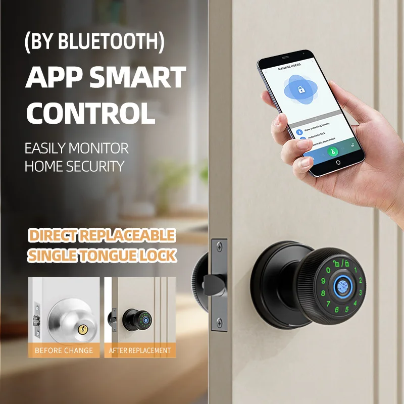 

Spherical Fingerprint Lock for Office Door Access Control System Wireless No-Drill Smart Lock for EU US Markets Biometric