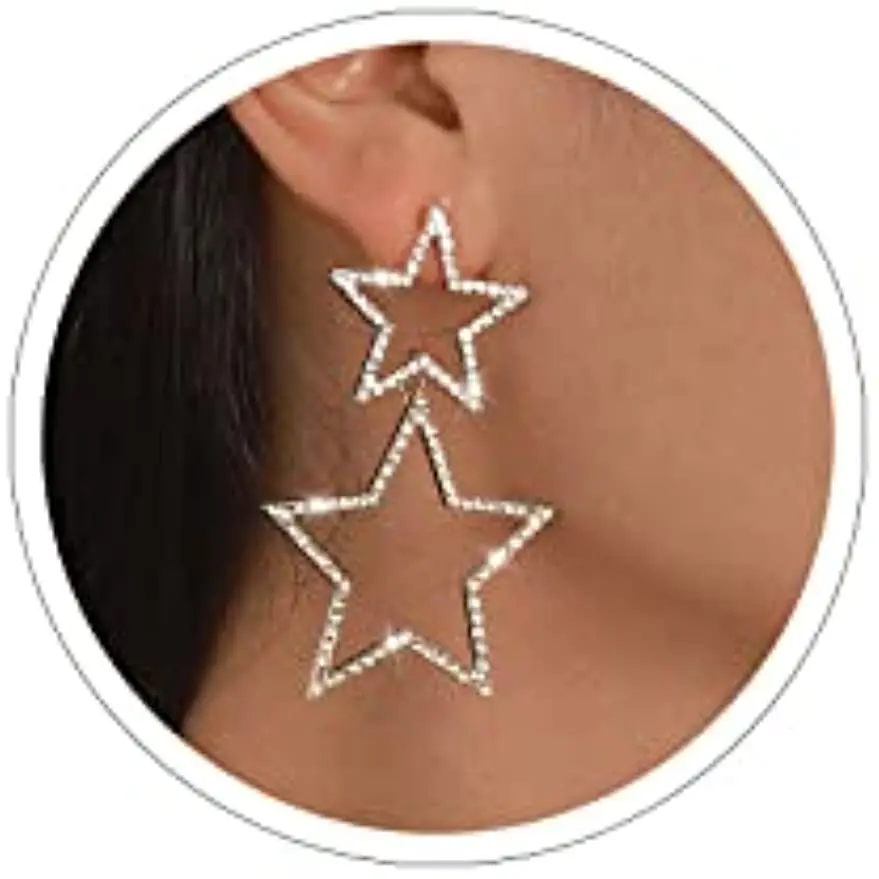 

Star Earrings for Women Dangling Siver Color Rhinestone Big Star Earrings Dangle Gold Sparkle Star Drop Earrings Fashion Jewelry