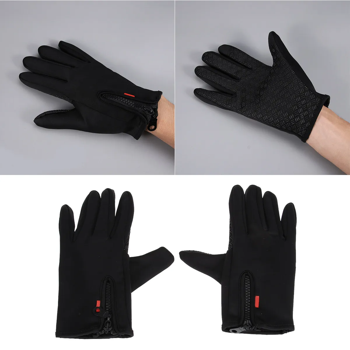 

Touch Screen Wrist Gloves Black Medium Winter Windproof Warm Fleece Lined Full Finger Outdoor Running Gloves Couple Gift