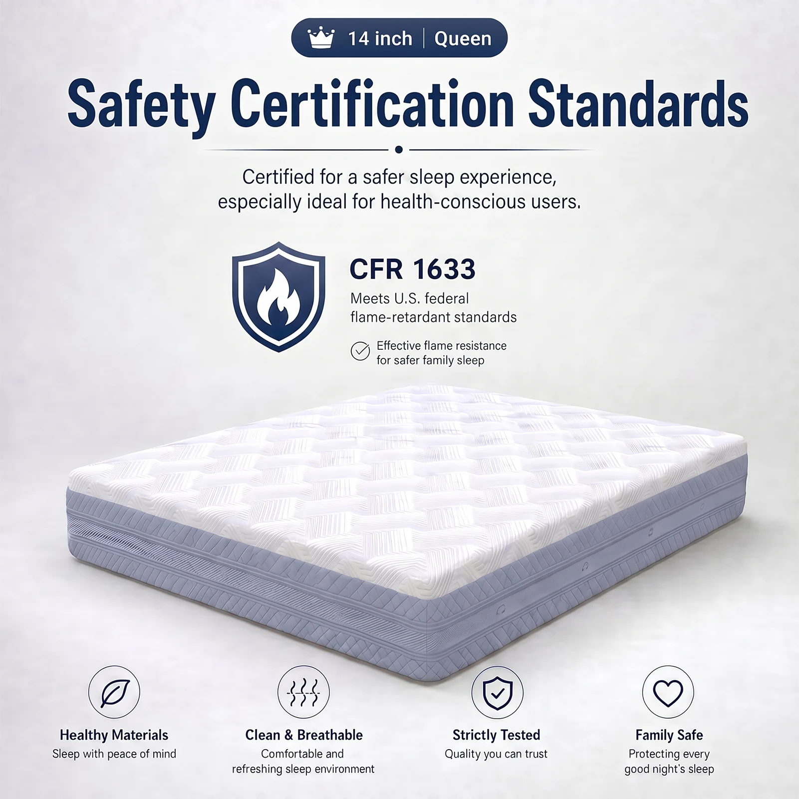 80x60x14in Queen Mattress 14 Inch High Density Soft Foam Mattress Comfortable Sleeping Bed Mattress Queen Size Foam Mattress