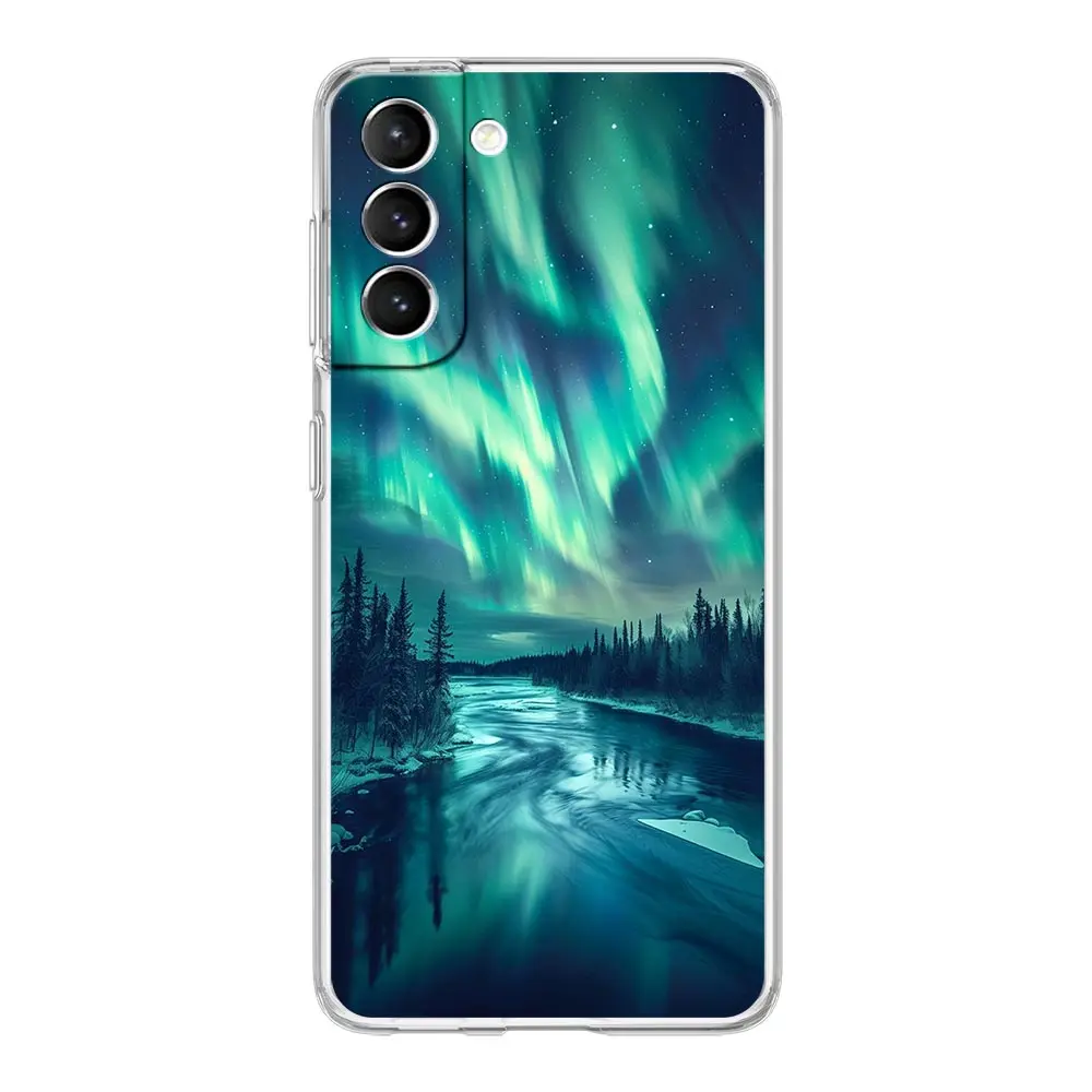 Beautiful northern lights Clear Phone Case For Samsung Galaxy S24 Plus S23 FE S22 S21 S20 Ultra 5G S10 S10E S9 S8 Soft Cover