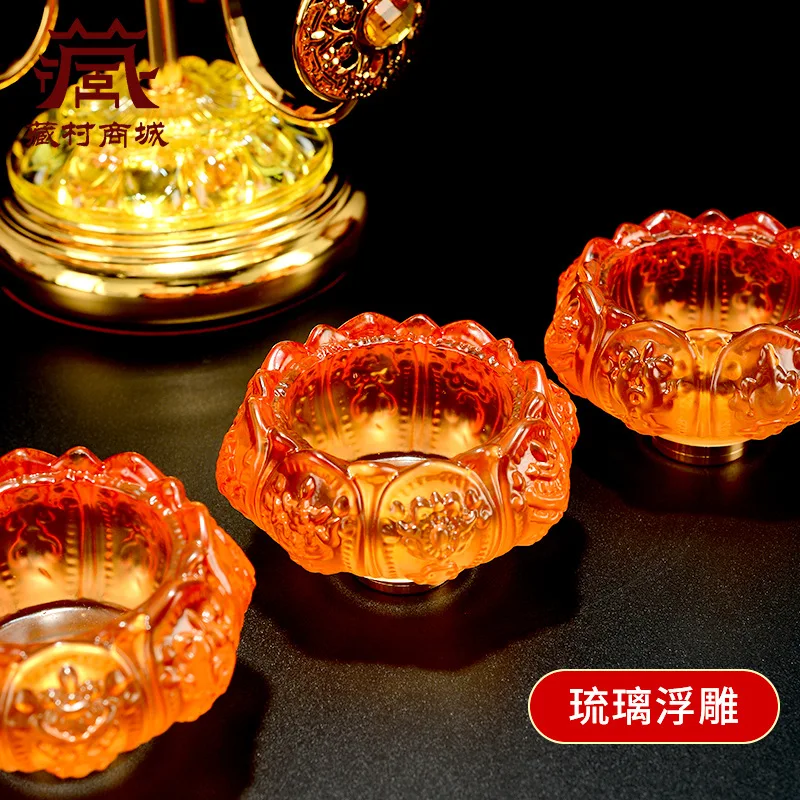 -themed crystal oil stand, lotus-shaped lamp holder, used Buddhist offerings, and as a decorative item for home