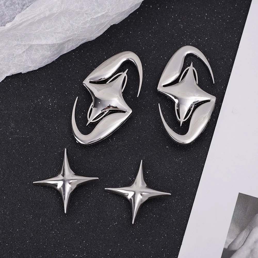 Fashion Cross Star Brooch Simple Lapel Pins Clothing Pins Four Pointed Star Brooches Pins Birthday Gift for Women Men Street Ins