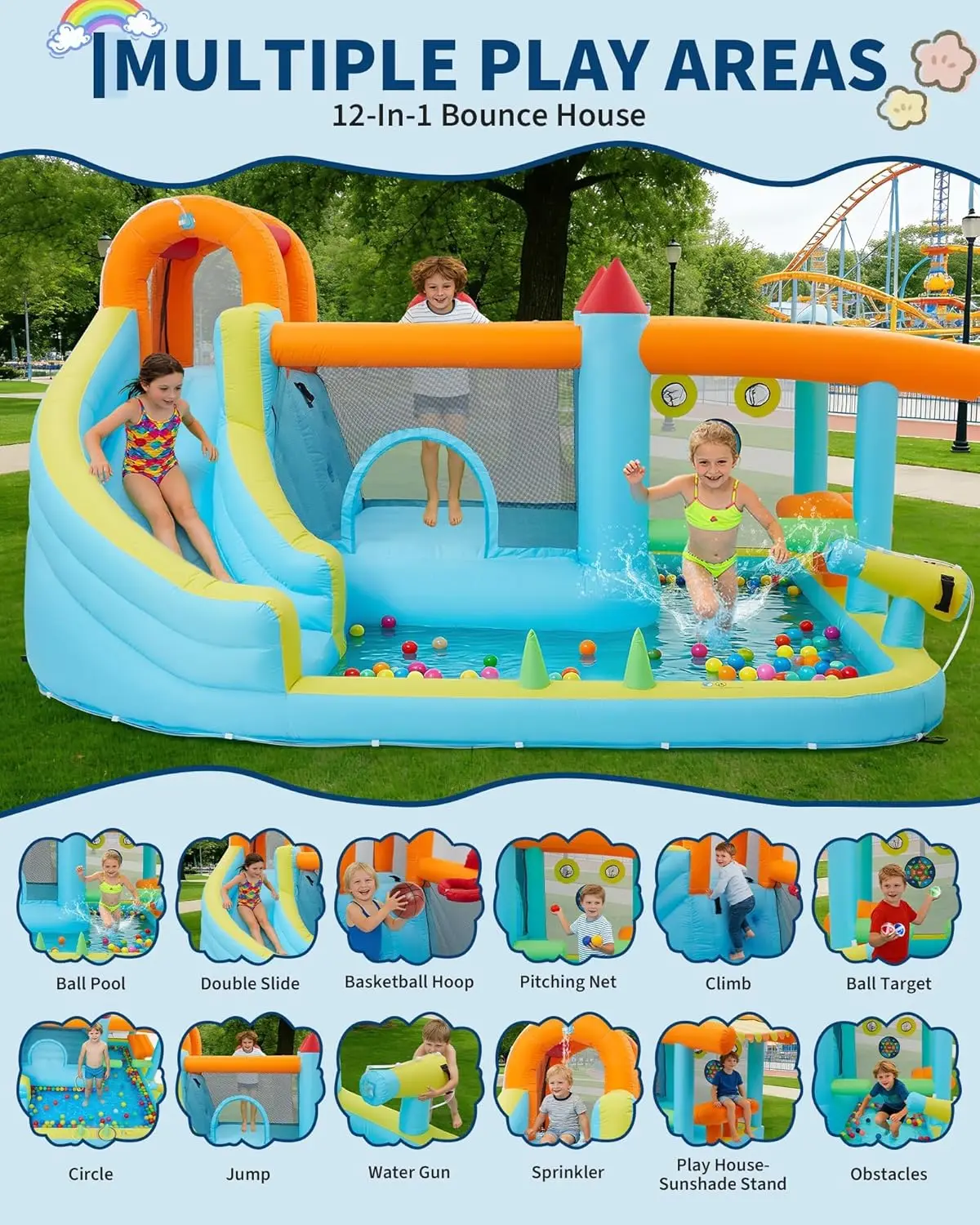 Indoor Outdoor Bounce House for Kids Inflatable Jump Castle with Slide & Blower – Home Backyard or Commercial Play Family Fun image 3