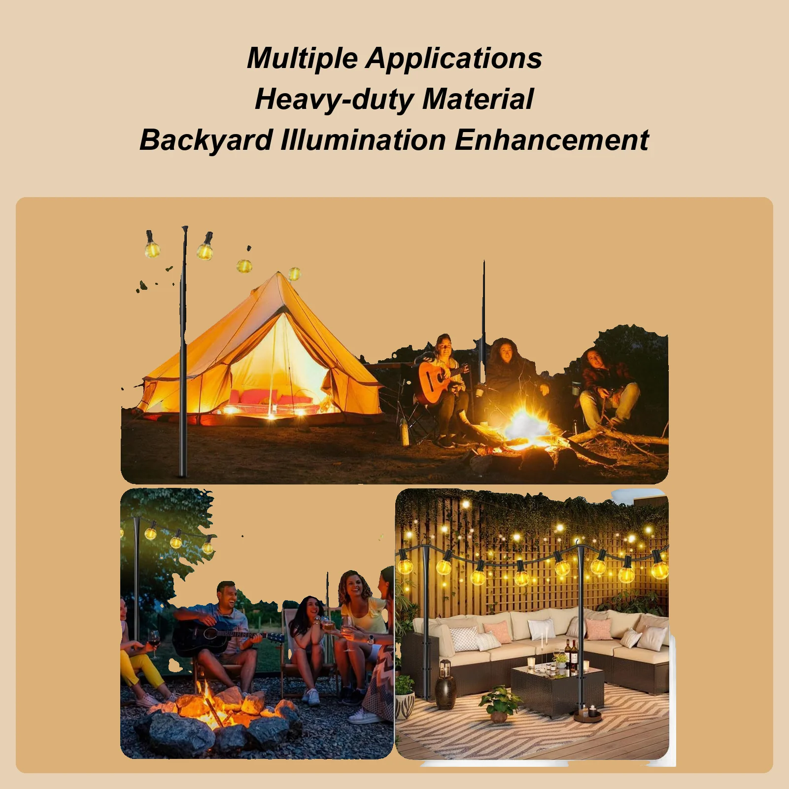 

Poles for String Lights Backyard String Support Rod Wind Resistant Outdoor Light Support Poles for Patio Driveway Porch Terrace