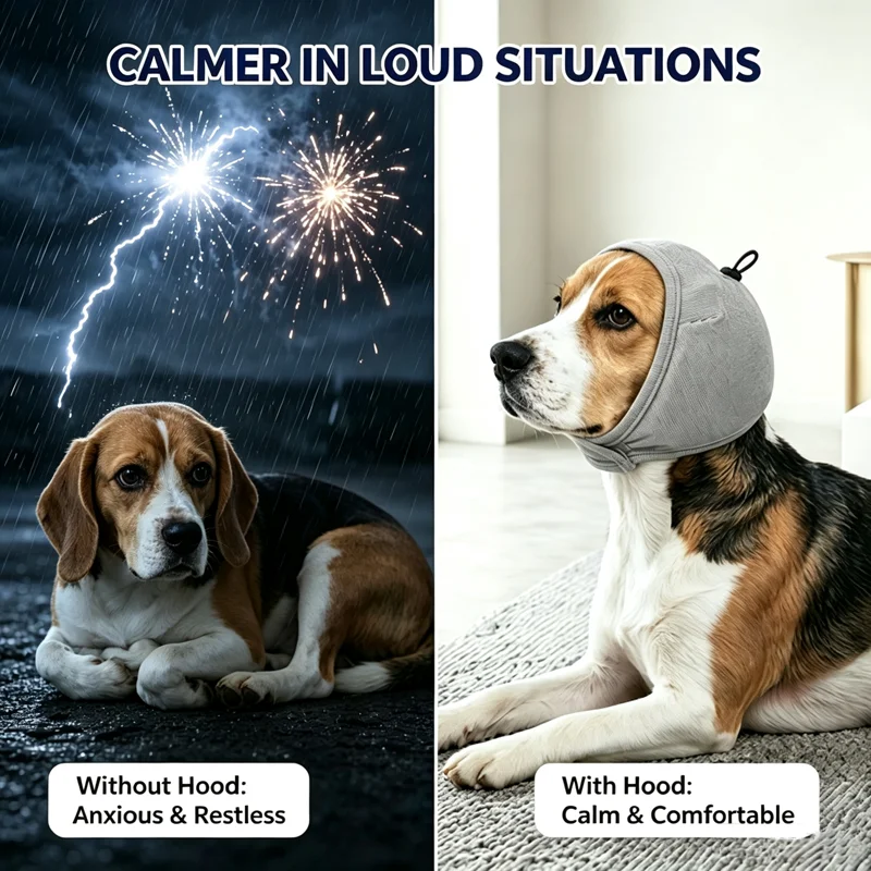 Noise Cancelling Calming Dog Hood Caps Soft Warm Sound Insulation Pet Ear Cover Relieve Dog Anxiety for Thunder Firework Dog Cap