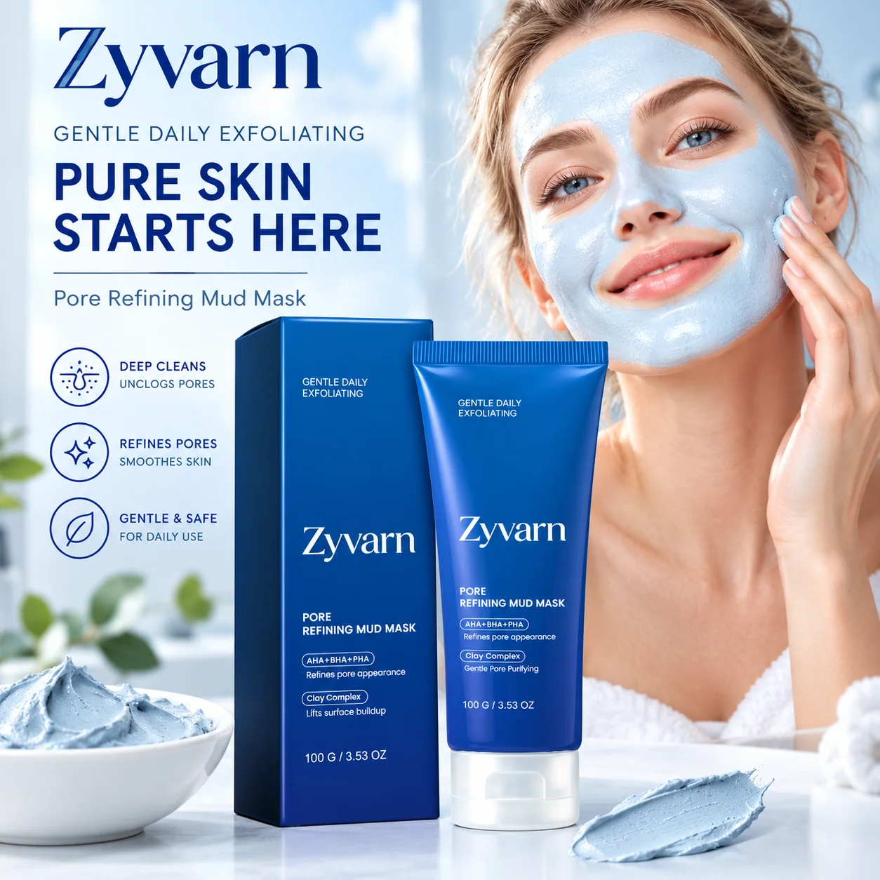 Pore Cleansing Mud Mask for Oily & Acne-Prone Skin,Minimize Pores Deep Remove Blackheads, Peel Off Exfoliator with AHA BHA PHA
