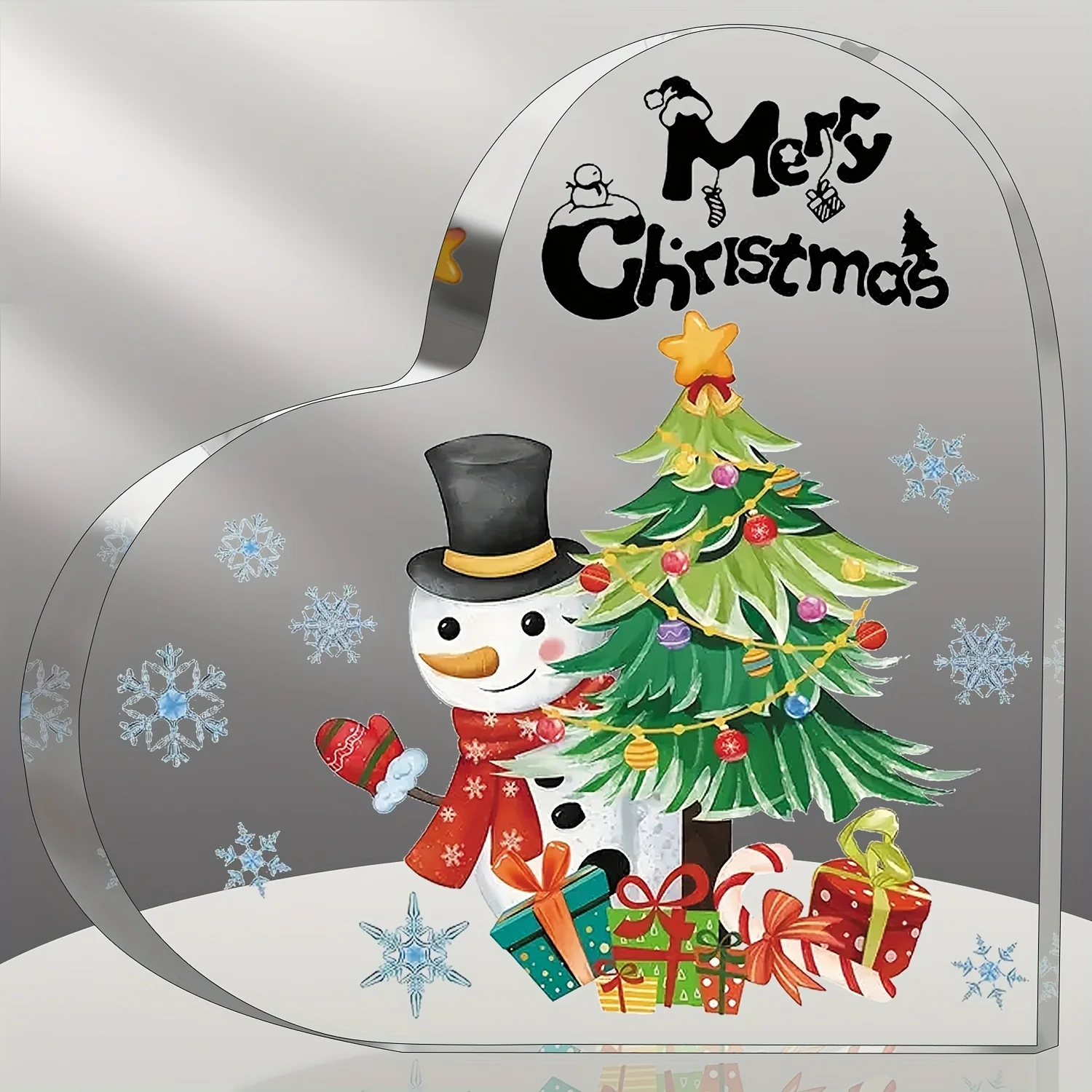 Merry Christmas Snowman & Xmas Tree Heart 2D Acrylic Plaque, Ideal Christmas Gift & Thanksgiving Gift, Winter Tabletop Holiday