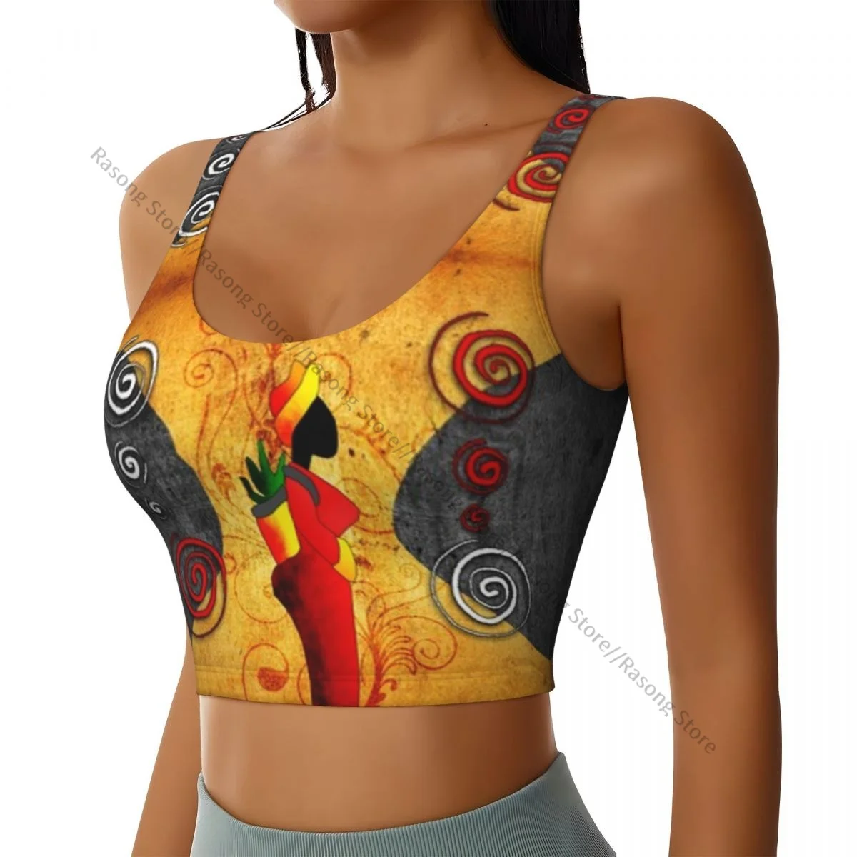 Sexy Sports Vest Traditional Woman Surrounded By The Swirling Motifs Of Savannah Female Streetwear Sport Lingerie Tee Crop Top