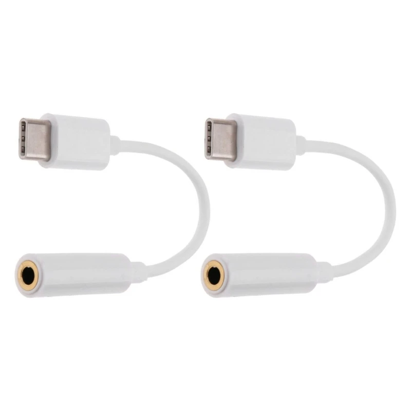 2Pcs Type C to 3.5mm Cable Earphone Adapter Cord USB C Input 3.5 Port Output Headphone Converter Wire Line 2.76in 24BB