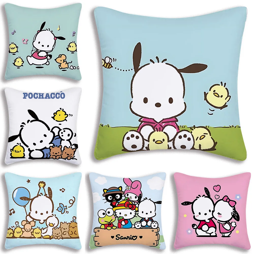 

Kawaii Sanrios Pochacco Pillow Covers Cartoon Sofa Decorative Home Double-sided Printing Short Plush Cute Cushion Cover