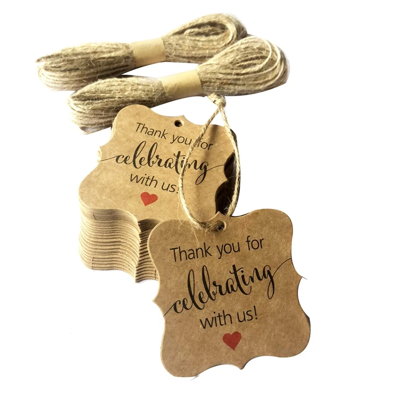 300 Pcs Thank You For Celebrating With US Tags Kraft Paper Gift Wrap Tags With Natural Jute Twine For Baby Shower