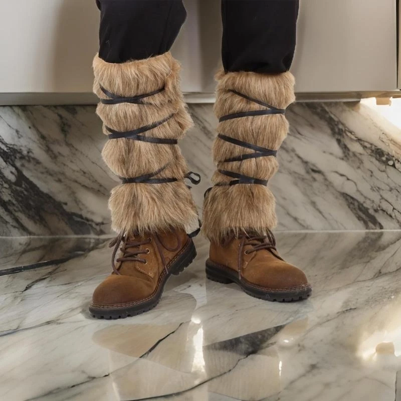 39BD Medieval Barbarian Leg Warmer Wrap Medieval Furry Leg Gaiters Furry Leg Guard