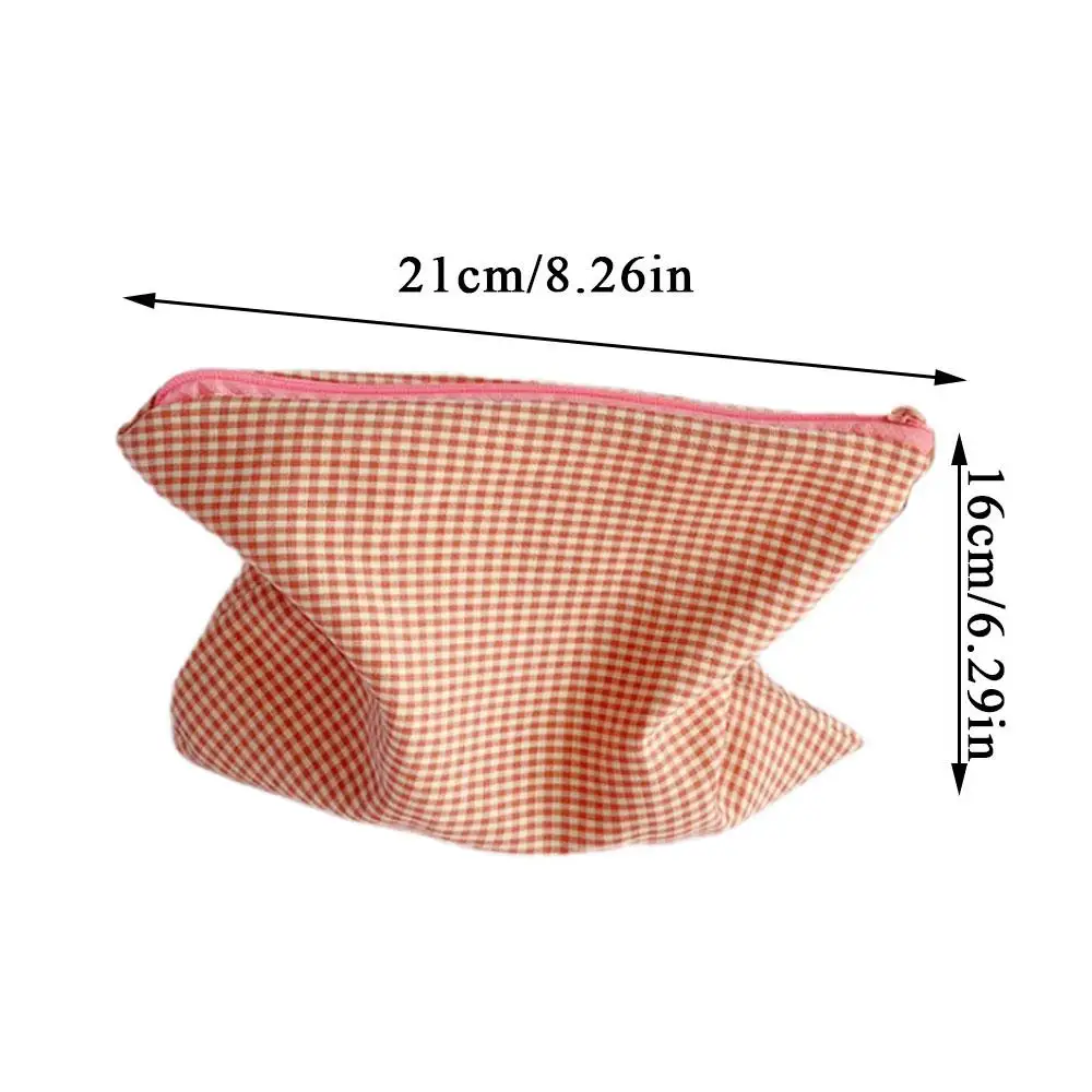 Simple Plaid Makeup Bag Cotton Polyester Zipper Pouch Purse Large Capacity Storage Bag Fashion Cosmetic Bag Portable Makeup Bag