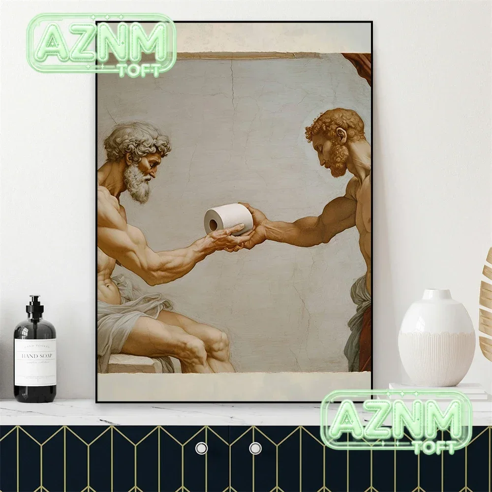 Funny Bathroom Altered Art Canvas Painting Prints Funny Bathroom Poster Home Bathroom Wall Art Classical Oil Painting Art Dec