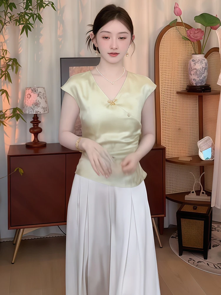 

Ele V-Ne Qipao Sle irt Женский модный простой топ для похудения Корейская версия Дышащая одежда ort Sve для поездок на работу