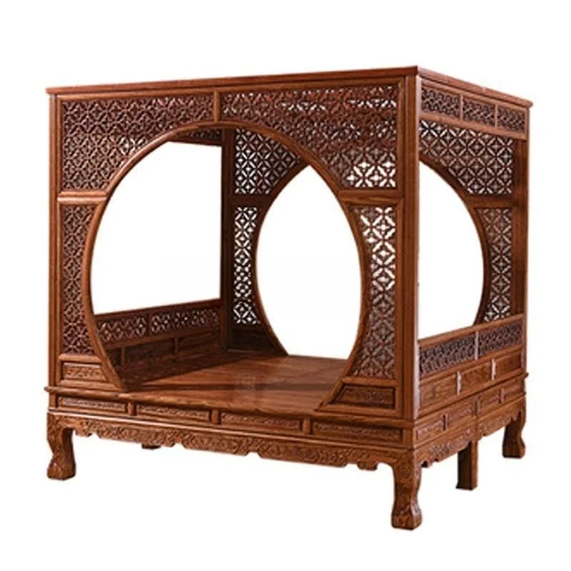 Antique solid wood bed, Chinese furniture two-meter double bed, pedal classical carved bed