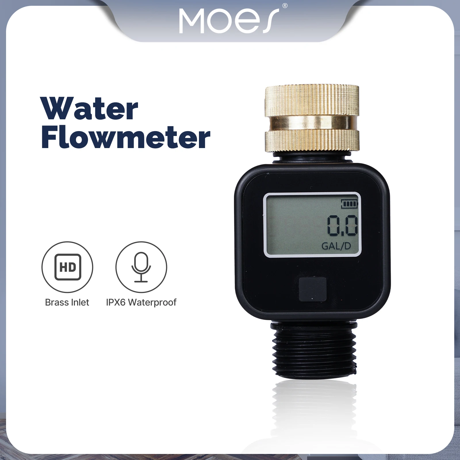 MOES Digital Water Flow Meter Brass Inlet IPX6 Waterproof High Accuracy Water Saving for Outdoor Garden Watering Irrigation Hose