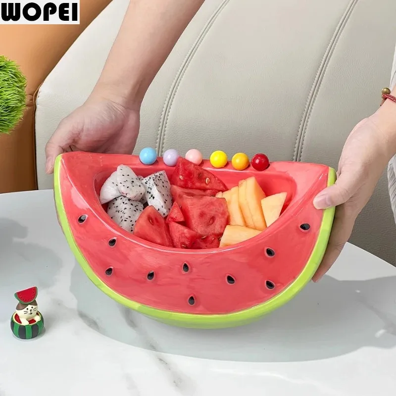 Watermelon Fruit Plate Fruit Fork Set Ceramic Fruit Bowl Snack Bowl Candy Plate Dessert Plates Dim Sum Dish Pastry Plates Tray