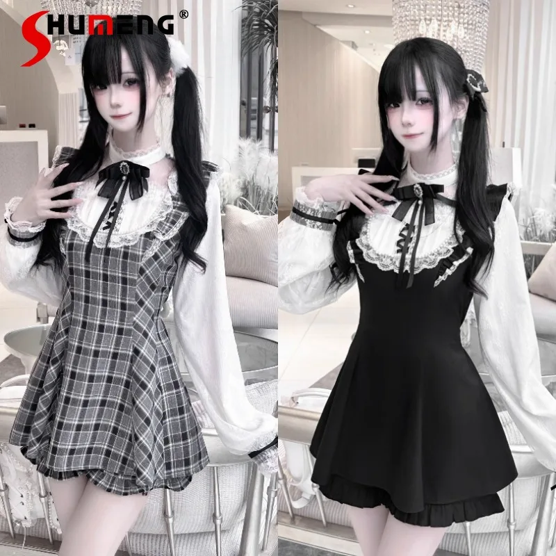 

Japanese SC Original Sweet Design Shorts And Top Outfits Mass-produced Mine Series Long-sleeved Set Lace Pearl Bow 2 Pieces Suit