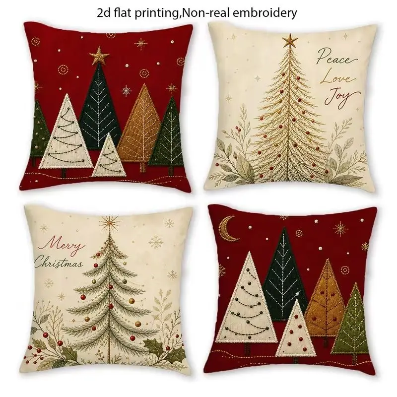 VIKAMA Christmas Pillow Case Snowman Christmas Tree Hello Winter Let It Snow Print Cushion Cover Sofa Holiday Home Decor
