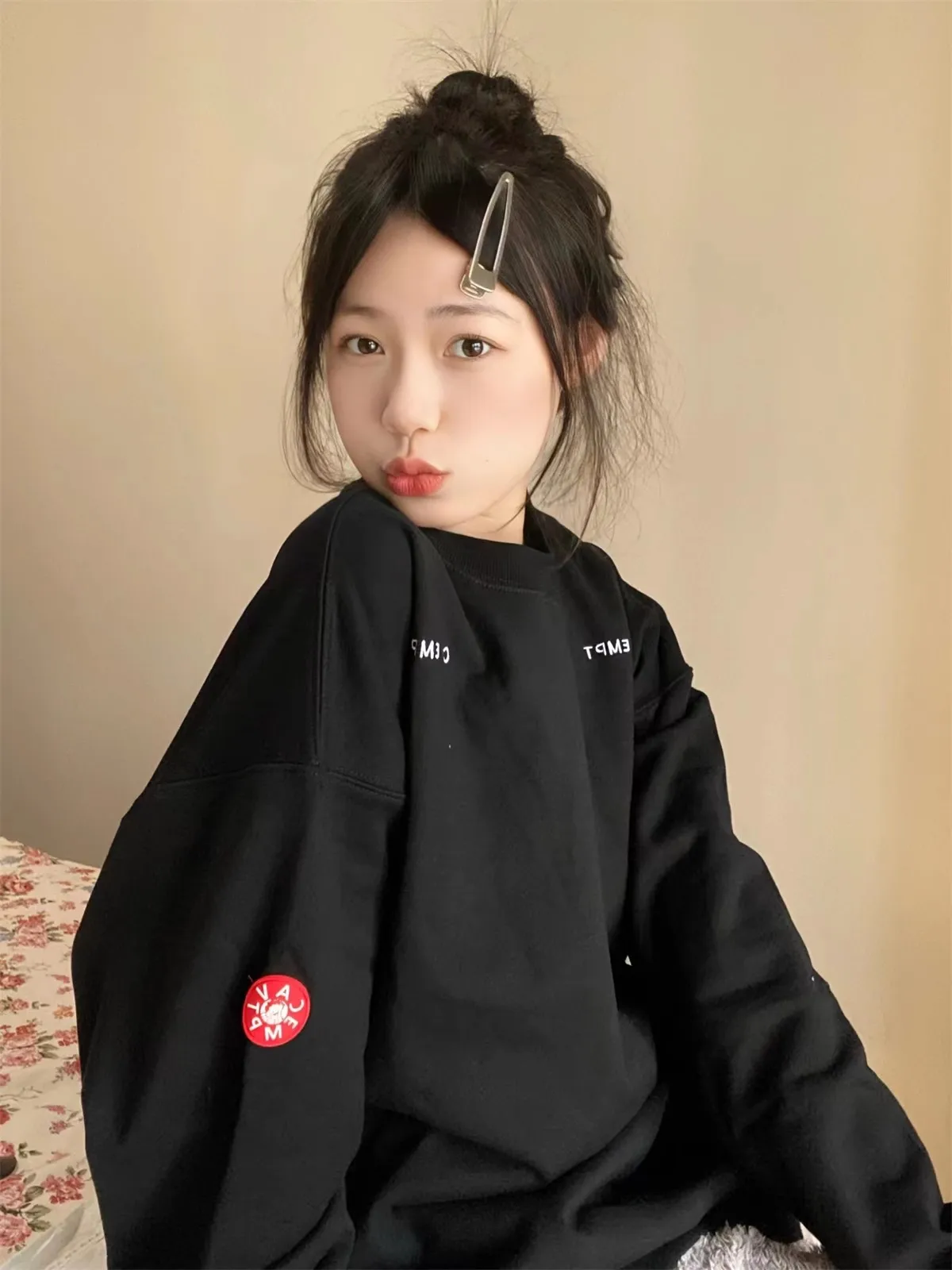 

2024 CAVEMPT minimalist patchwork plaid printed long sleeved CE round neck hooded heavyweight sweatshirt WY1019