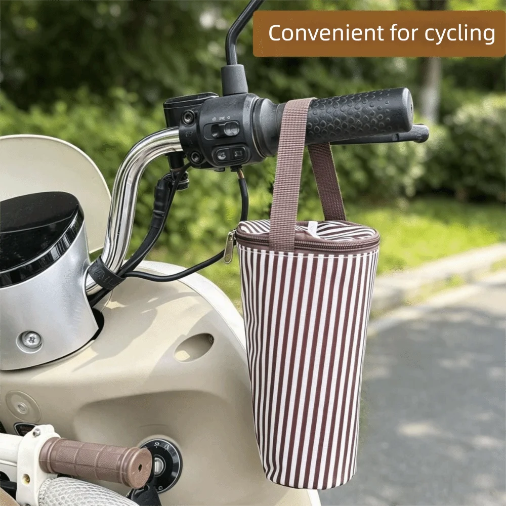 Cloth Bubble Tea Cup Sleeve Striped Pattern Carry Handle Drink Cup Carrier Thermal Insulation Portable Structure