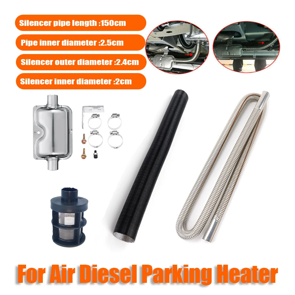 150cm Air Diesel Heater Car Parking Exhaust Pipe Hose Silencer Muffler Filter Air Intake Pipe Set For Car Camper Caravan Truck