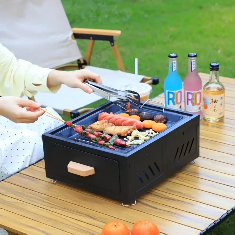 Portable Charcoal BBQ Grill Square Enclosure Stove Outdoor Camping Household Courtyard Barbecue Grill Easy Clean for Tea Cooking view 2
