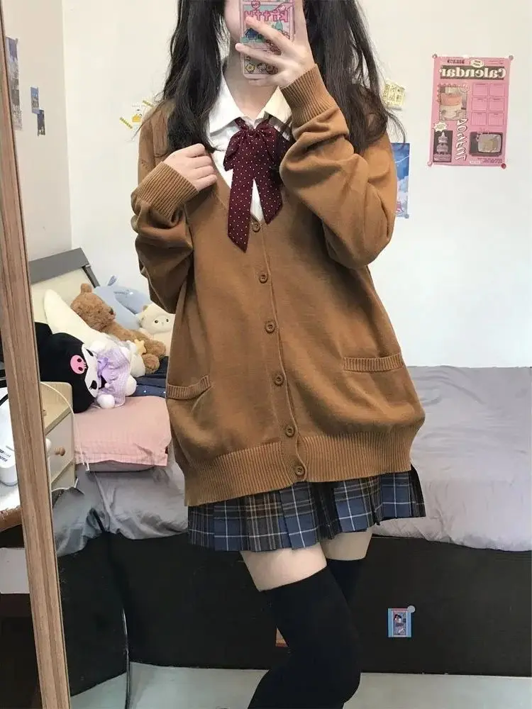 

Pink Blue Black Cute Jk Sweater Knitted Cardigan Female Original Japanese Jacket Uniform School Supply Feeling Lazy Style