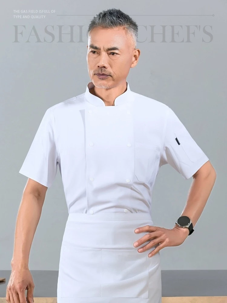 Camisa de Chef de manga corta para hombre y mujer, uniforme de cocina de servicio de comida rápida con olla caliente, ropa de trabajo fina para Hotel y restaurante, Verano