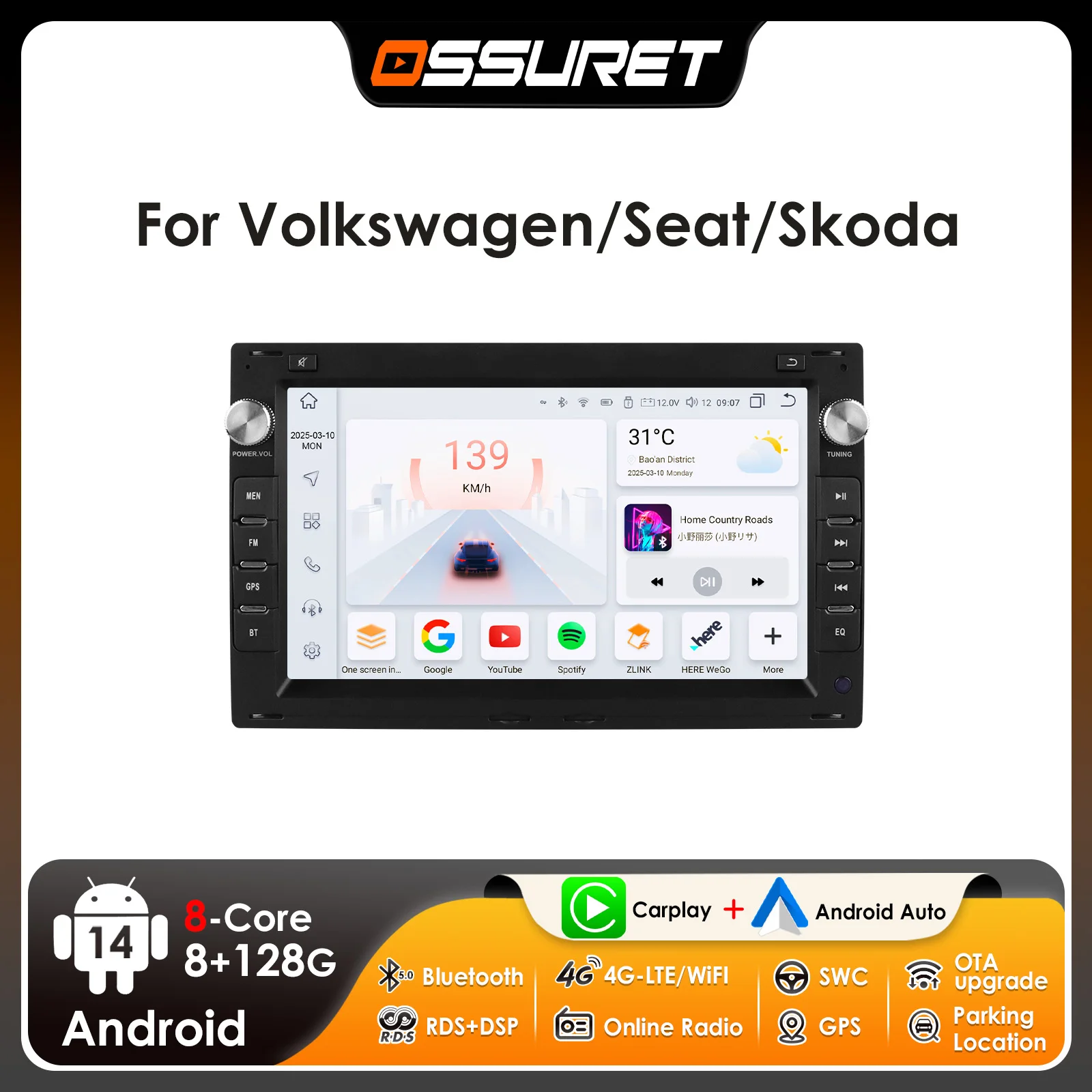 Ossuret 2Din 7inch CarPlay Android Car Radio for Volkswagen VW Passat B5 Jetta Bora Golf IV Transport T5 UIS7862 Headunit