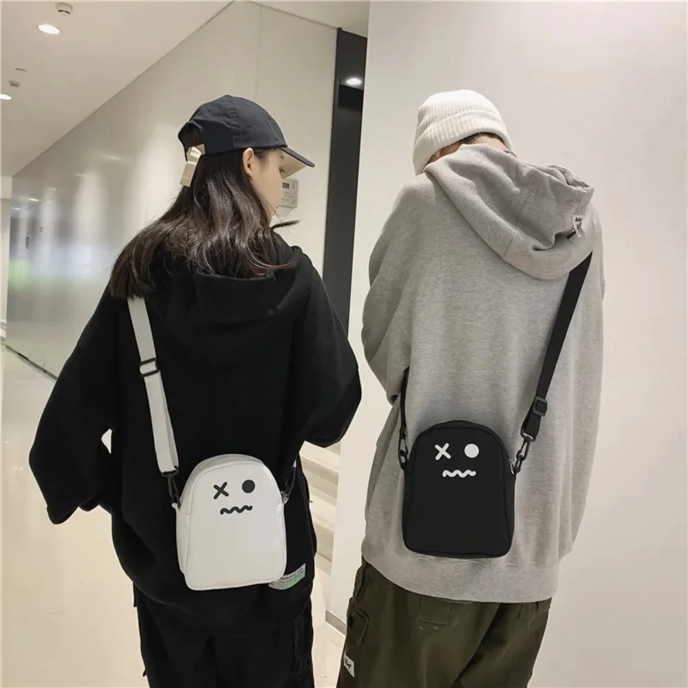 Black White Funny Cute Ghost Kawaii Women Canvas Bag Cartoon Harajuku Chic Ins Shopper Bag Women Shoulder Bags Large Capacity1Pc