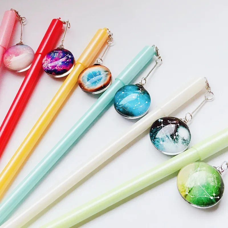 12PCS 12 Constellations Gel Pens Korean Student Modeling Network Celebrity Stationery 0.5MM Creative Black Starry Water Pen B