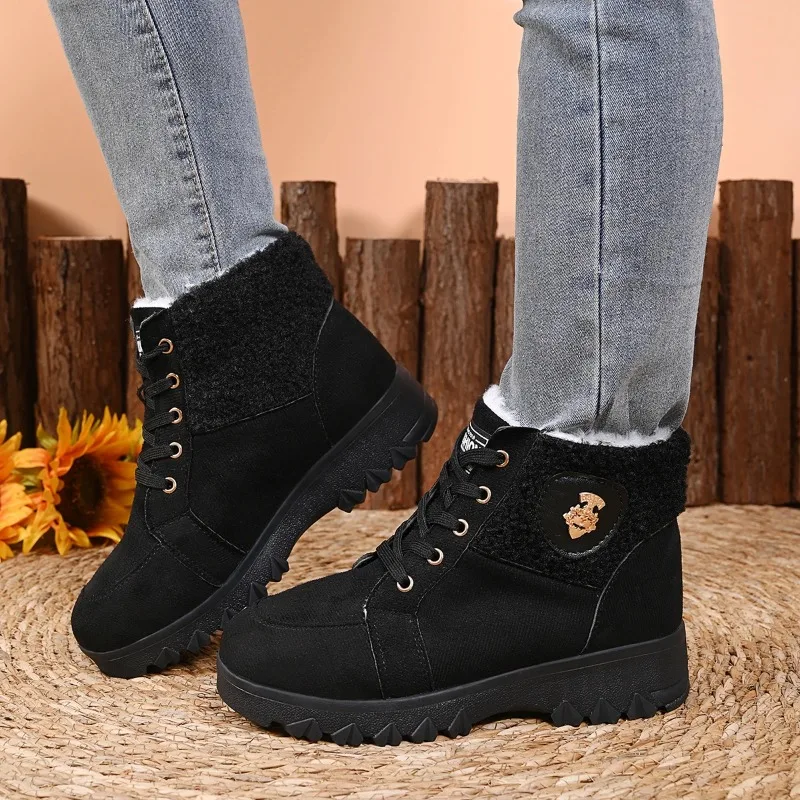 

Women Warm Snow Boots Winter New Round Toe Suede Cotton Shoes Women Lace-Up Platform Anti-Slip Ankle Boots Zapatos De Mujer