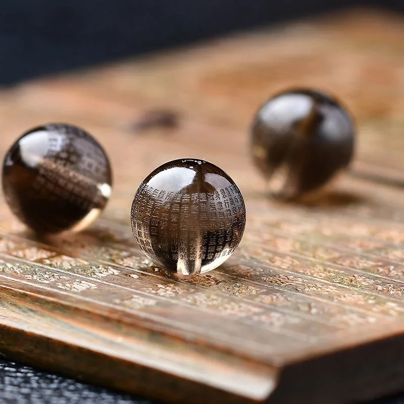 5A Natural Smoky Quartz Heart Sutra Buddha Quartz Crystal Single Bead DIY Beads Jewelry