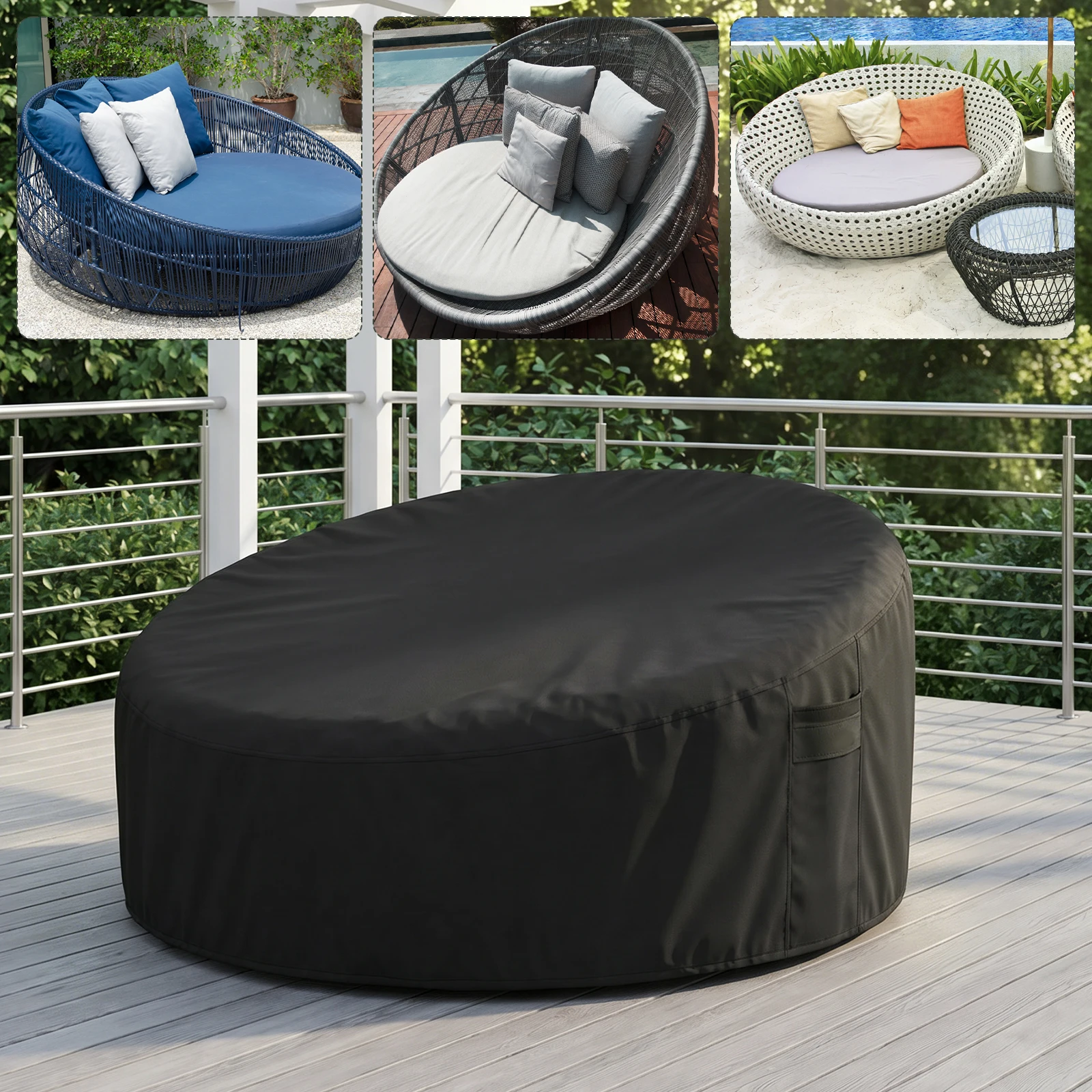 Outdoor Day Bed Cover Round Sofa Rain Cover Waterproof Dustproof Garden Patio Furniture UV Fade Sofa Chair Protection Cover