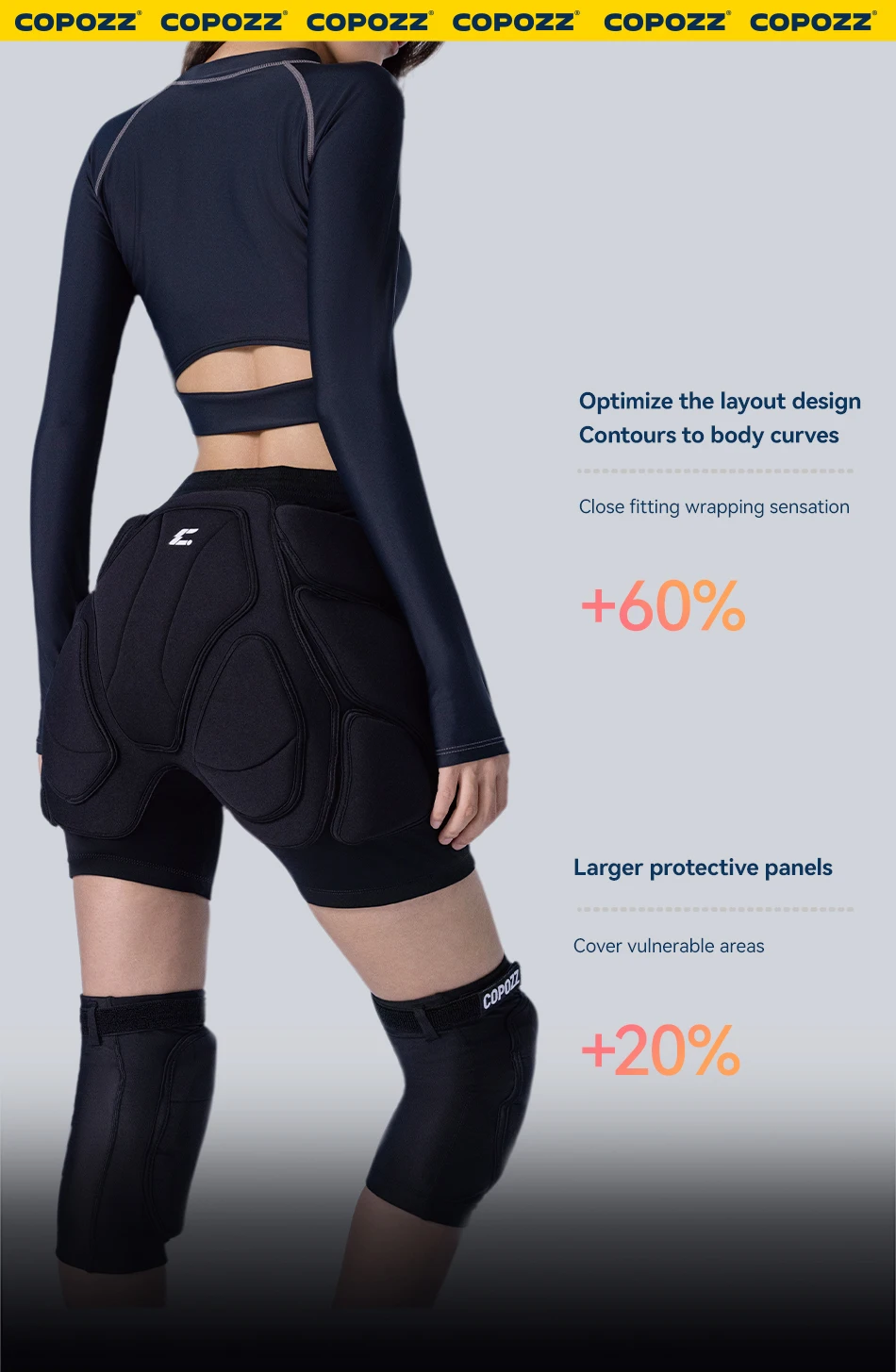 COPOZZ Extremsportarten Ski Skate Snowboard Schutz Skifahren Protektor Knieschützer Skating Schützende Hüfte Gepolsterte Shorts Hosen S-XL – Detail 7