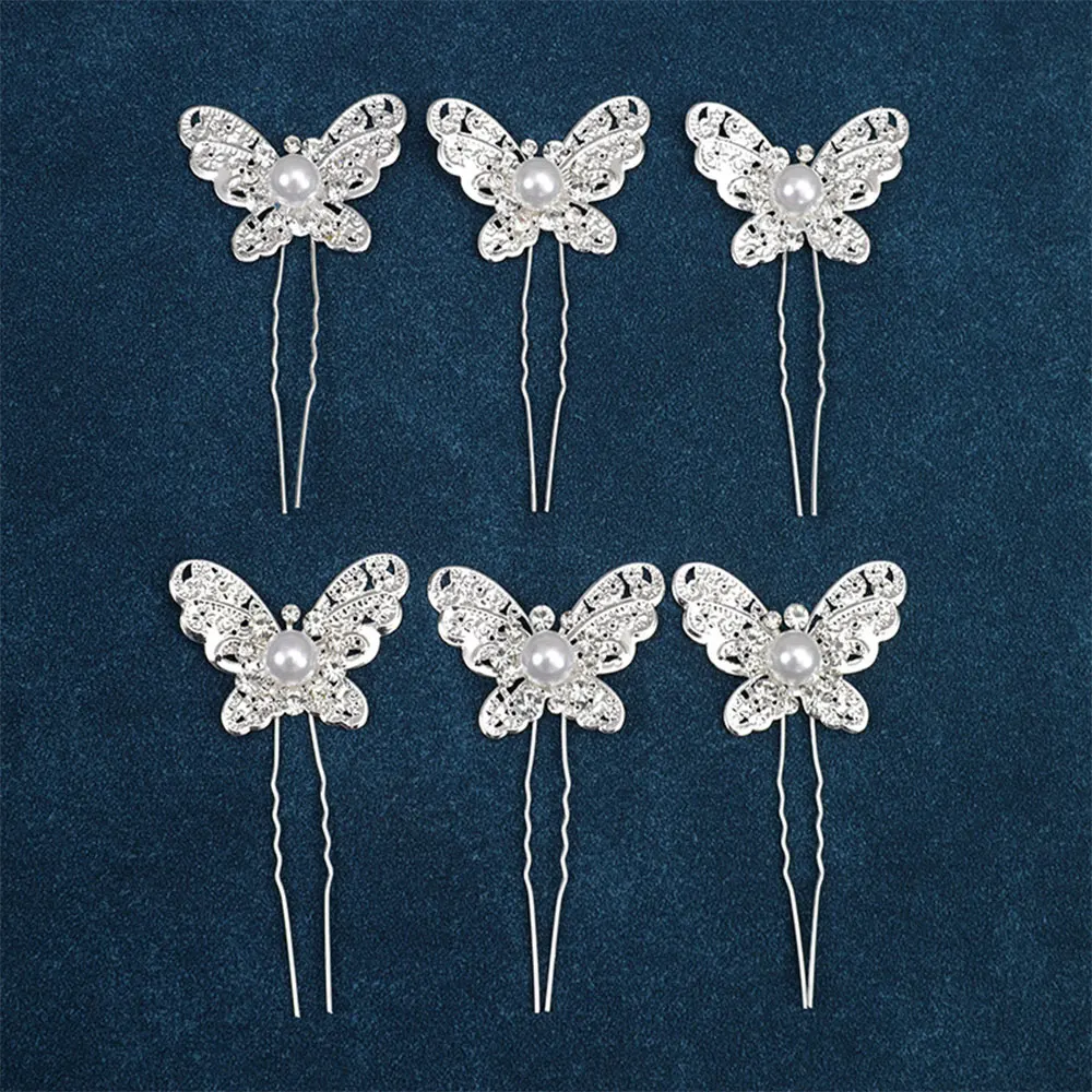 Korean Elegant Butterfly Pearl Hair Clip Crystal Rhinestone Alloy Side Bang Barrette Daily Wedding Party Hair Jewelry For Ladies