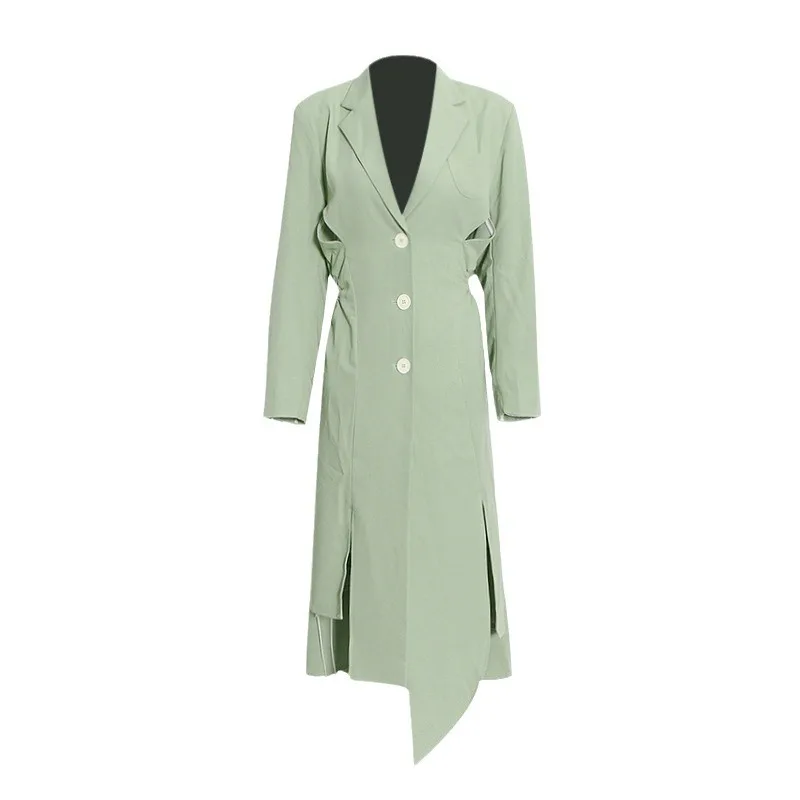 

new fashion temperament design hollow waist solid pendant feeling thin long trench coat women's clothing outerwears ropa mujer