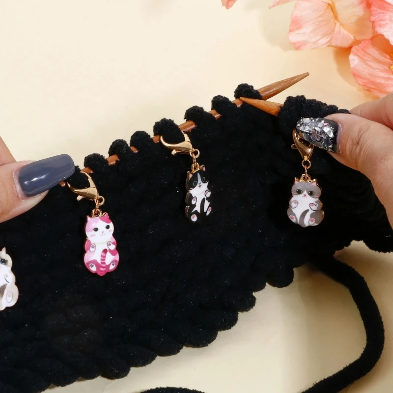 6Pcs Cats Stitching Marker Charm with Lobster Clasps, Crochet Stitching Marker Charm for Knitting Weaving Jewelry Making