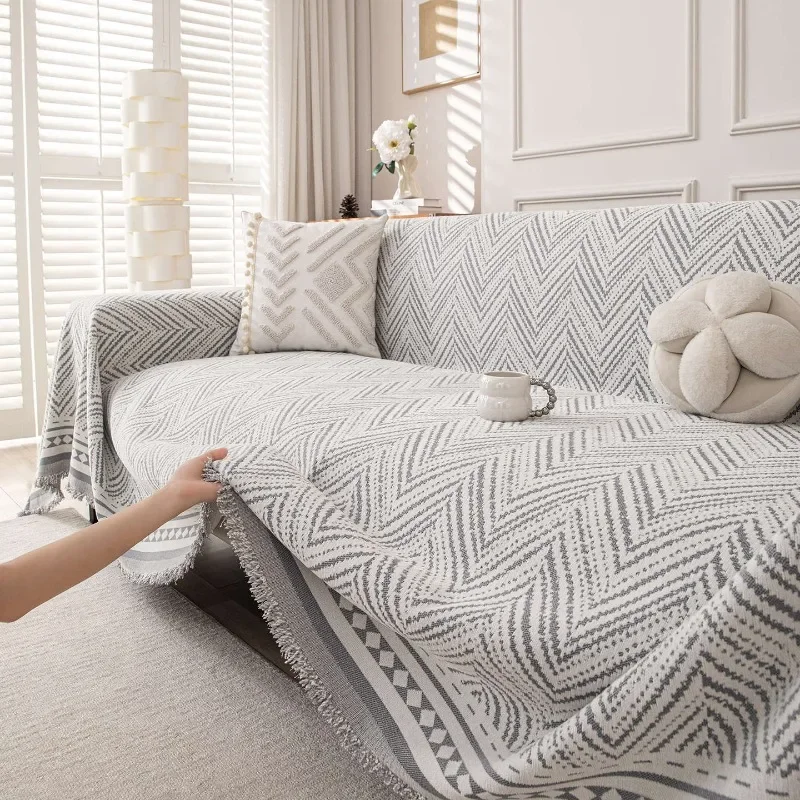 Sofa Cover Modern Simple Striped Chenille Thickened High-end Sense Non-slip and Scratch-resistant Home Textile Home Decoration