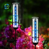 AEA4-Solar Lamp Rain Gauge,7Inch Rain Gauge Outdoor, Large Clear Numbers And Rain Measuring Tool For Garden,Lawn And Farm