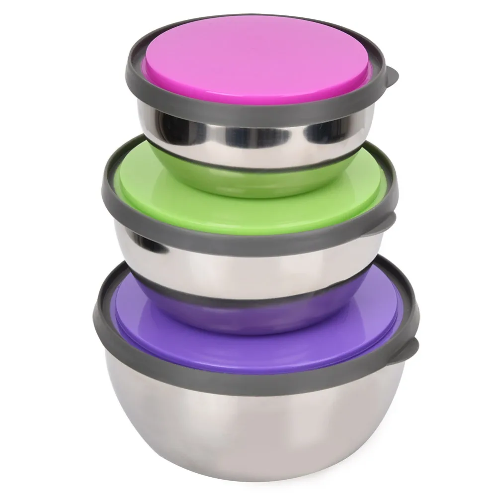 3PCS Durable Stainless Steel Mixing Bowls Set Airtight Sealed Lid Seal Bowl With Lid Food Storage Container Fridge Storage