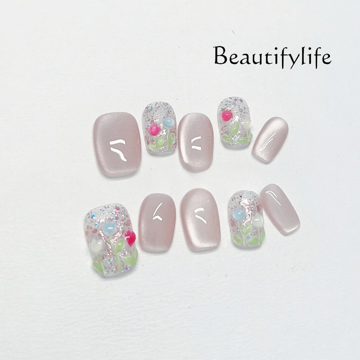 

Handmade customized wearing armor three-dimensional flower short nail patch