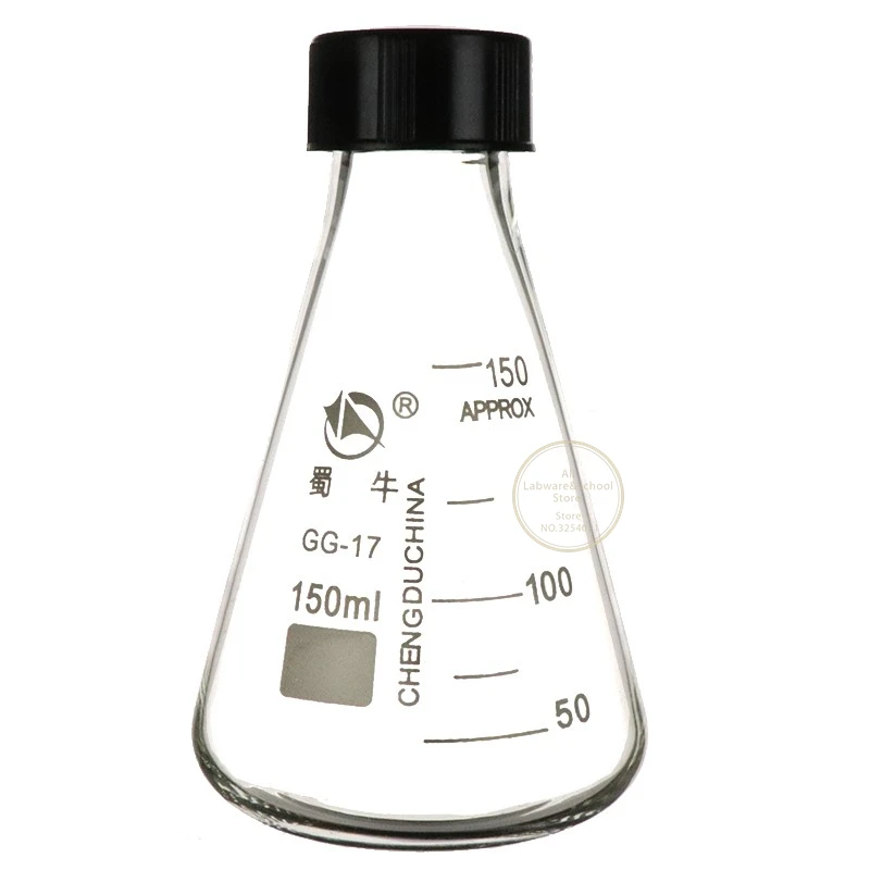 1pc lab 50ml to 1000ml borosilicate glass conical flask Triangle flask with black cap for laboratory experiment