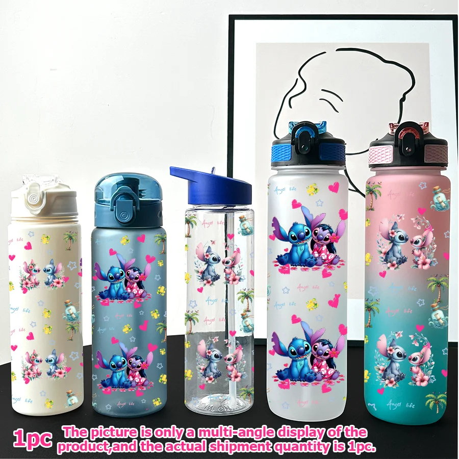 

1 шт., мультипластиковая бутылка для воды Disney Stitch Angel с принтом 23-32 унций, портативная спортивная чашка для воды, подарок на день рождения
