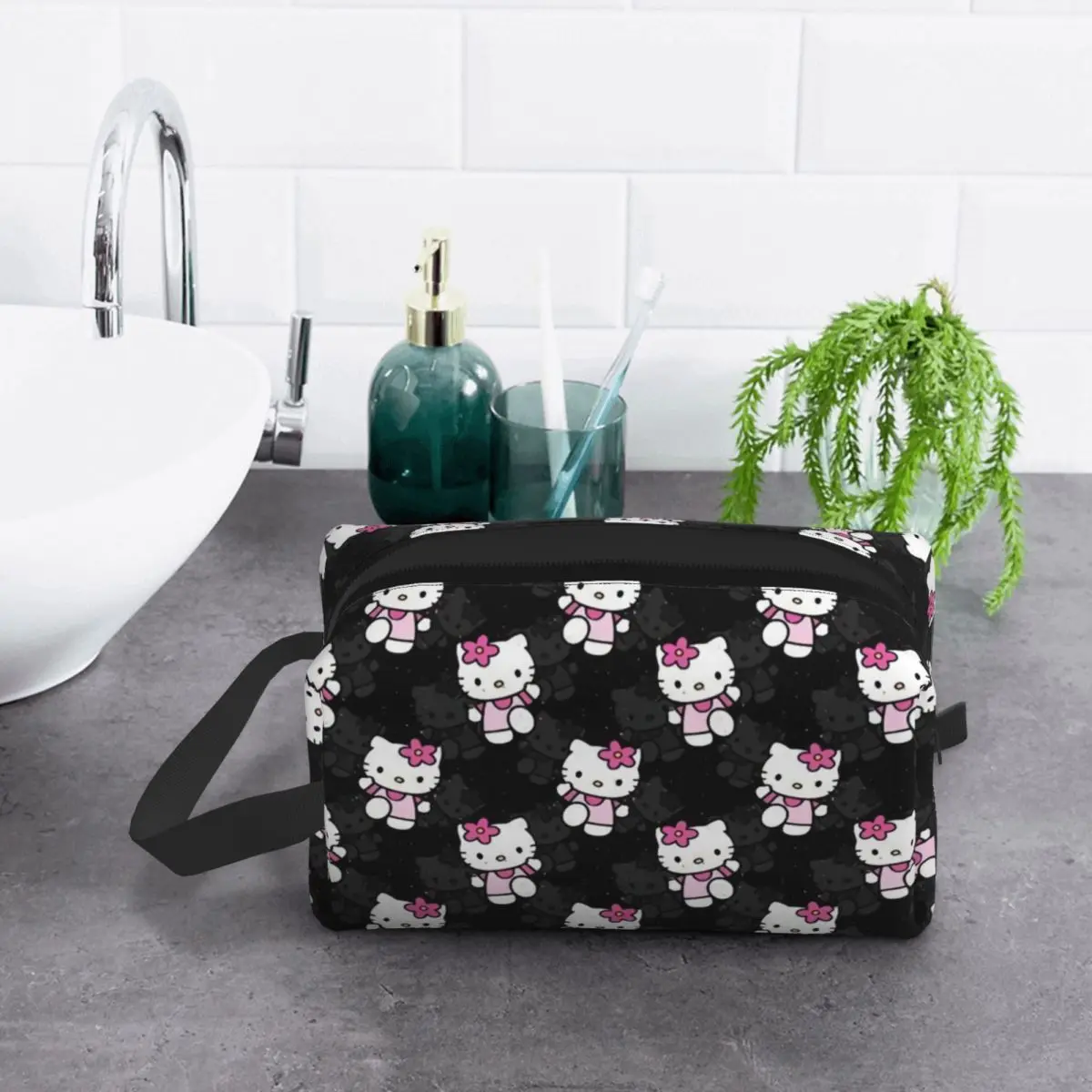 Custom Hello Kitty Cat Manga Makeup Bag for Women Travel Cosmetic Organizer Cute Storage Toiletry Bags